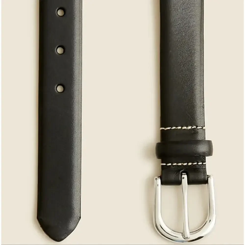 J.Crew Men's NEW Black Italian Leather Dress Belt Round Buckle Size 42